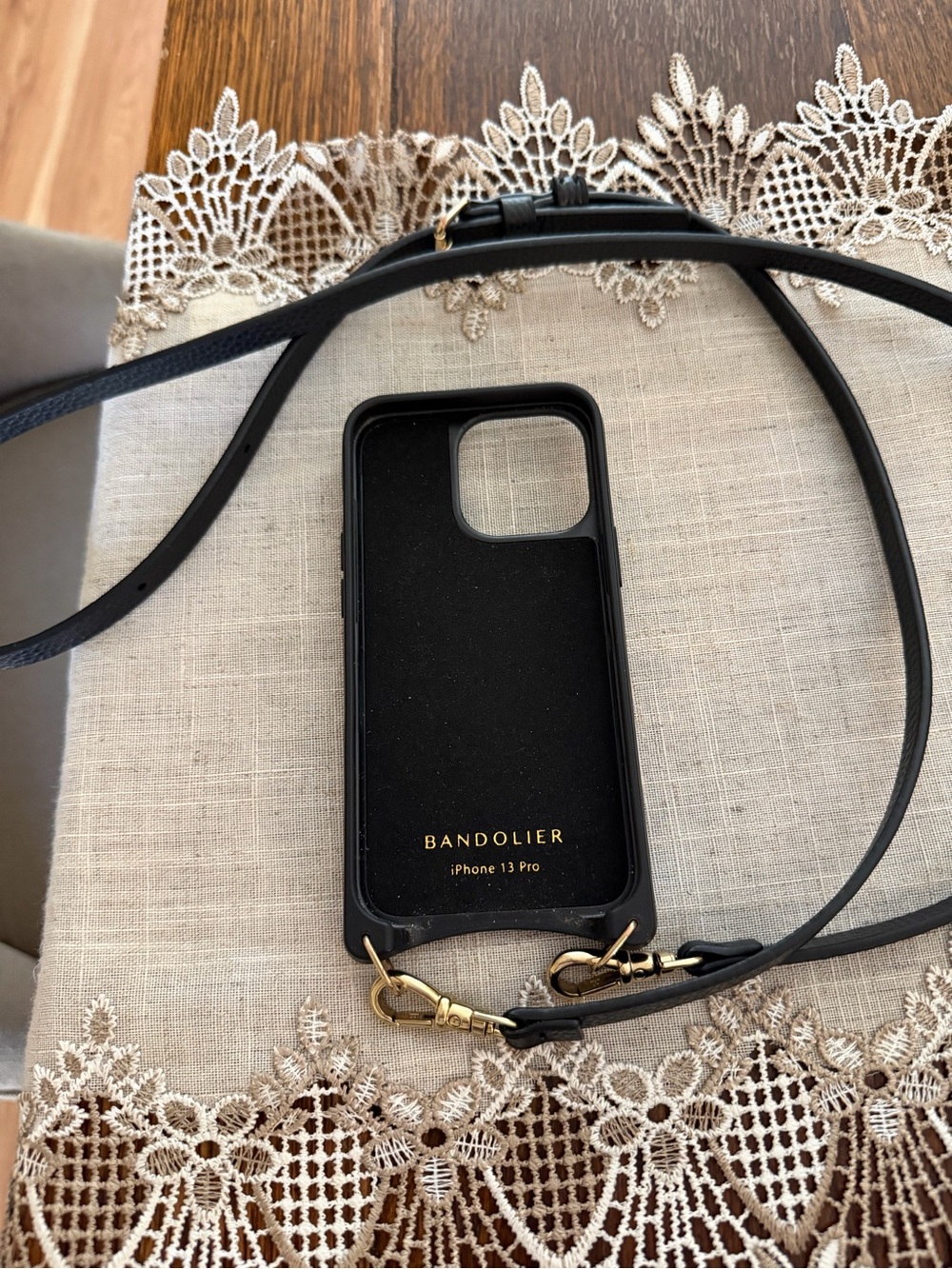 BANDOLIER Black Leather Crossbody Case for iPhone 13 Pro